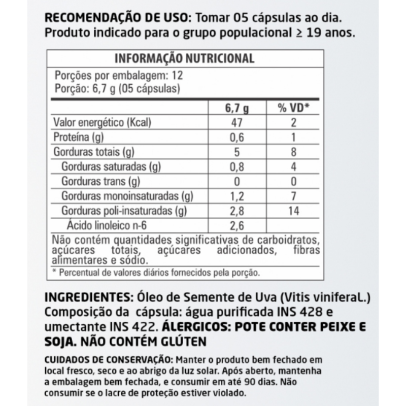 Óleo de Semente de Uva 60 cápsulas 1000mg Herbalize