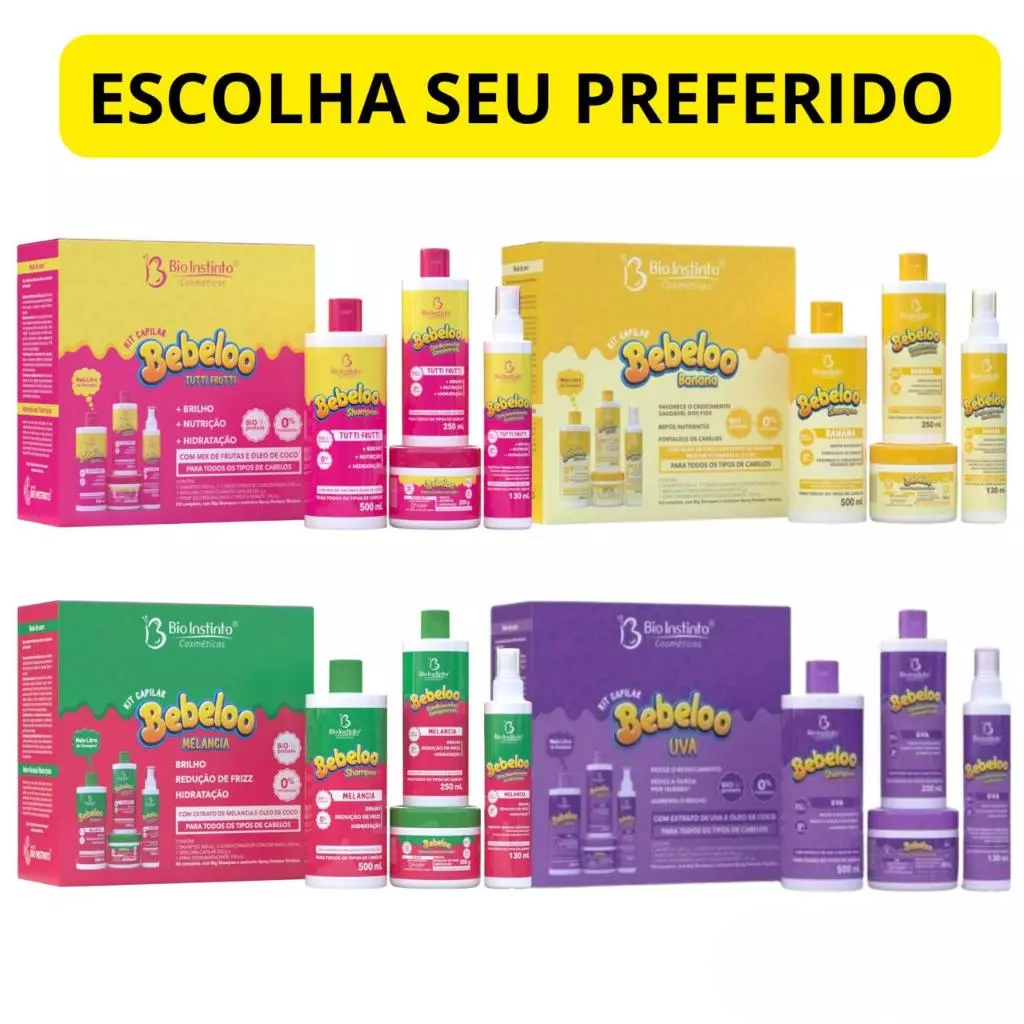 Kit Bebelo Tutti Fruti, Uva e Banana. A escolha Cabelos lisos Ondulados Ressecados Força Bio Instinto