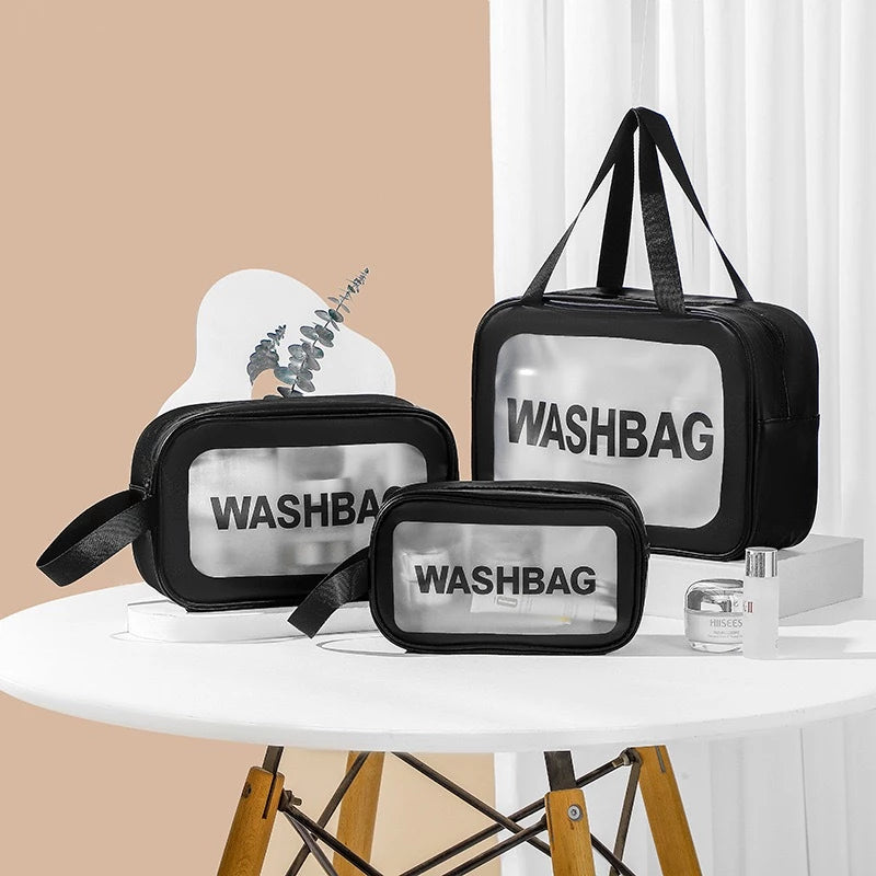 Kit 3 Necessaire Maquiagem Transparente WashBag A Prova De Água