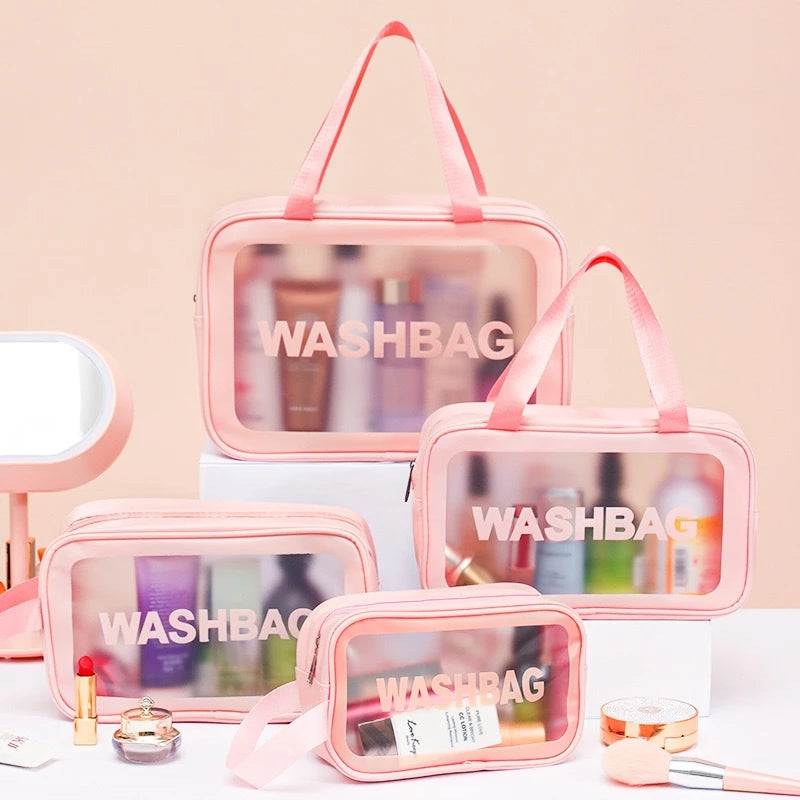 Kit 3 Necessaire Maquiagem Transparente WashBag A Prova De Água