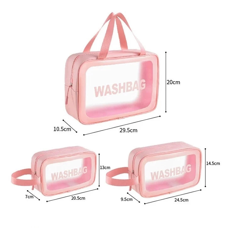 Kit 3 Necessaire Maquiagem Transparente WashBag A Prova De Água